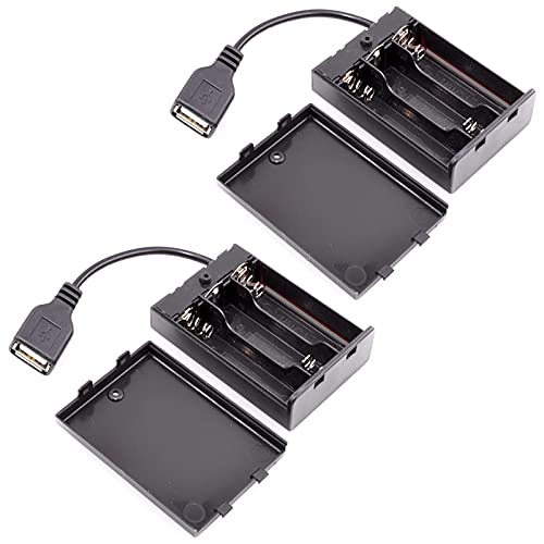 OPSFALCON 3 AA Battery Holder, 3 AA Battery Case Box Holder, 3 x 1.5V AA Battery Holder Case Box with On/Off Switch and Cover, with USB Cable (3AA-Black-2PCS) - size: 3AA-Black-2Pack
