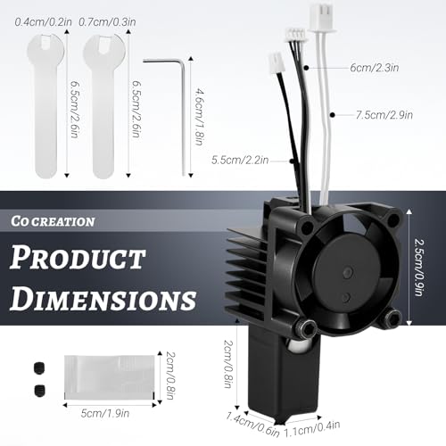 X1, X1C Hotend Complete Kit, Complete Assembly for Bamboo Lab X1 Series 3D Printer, 0.4 mm Hardened-Steel Nozzle, Ceramic Heater, Thermistor, Fan and 3D Printers Extruder Heating Block Replacement - size: X1 series Hotend 0.4mm