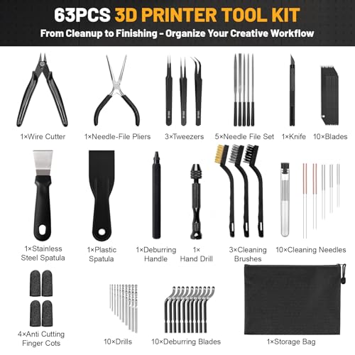 63 Pcs 3D Printer Tools, 3D Printing Tool Kit with Storage Bag