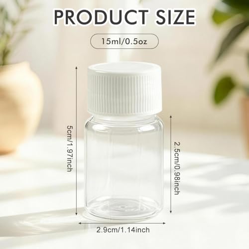 12 PCS 15 ML 0.5 OZ Plastic Clear Bottles Empty Container with White Screw Cap Solid Powder Case Refillable Storage Holder Sample Jar for Dispense Different Items