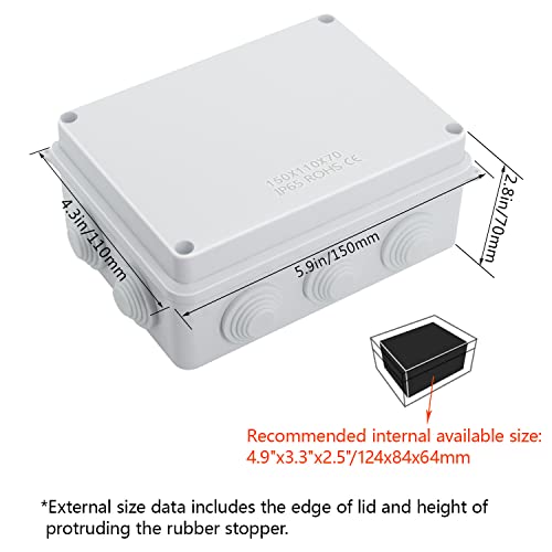 LeMotech ABS Plastic Dustproof Waterproof IP65 Junction Box Universal Electrical Project Enclosure White 5.9 x 4.3 x 2.8 inch (150 x 110 x 70 mm) - size: 5.9" x 4.3" x 2.8" (1pc)