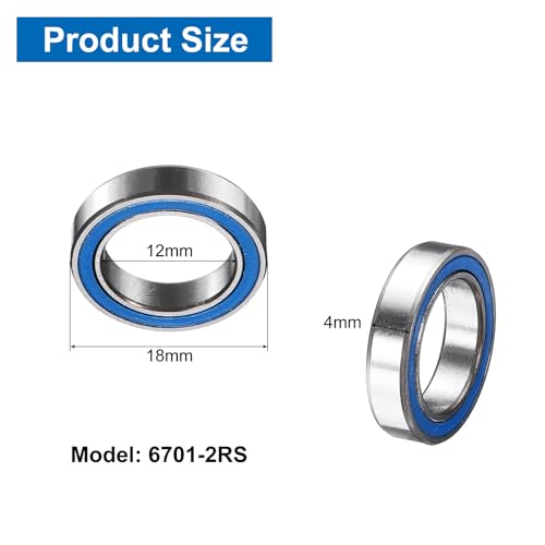 uxcell 8 Pcs 6701-2RS Deep Groove Micro Bearing, 12x18x4mm Chrome Steel - size: 6701-2RS