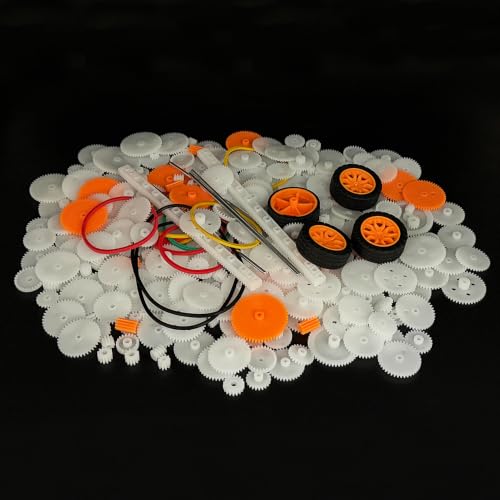276PCS Plastic Gear Kit Shaft Axles Rubber Band Single Double Spindle Small Motor Gear for Motor RC Car Truck Helicopter Robot DIY Model Building Parts (276)