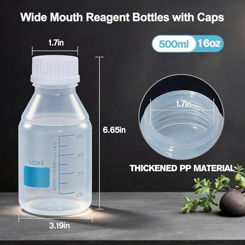 17oz/500ml Wide Mouth Plastic Bottles with Airtight Lids, 6 Sets - size: 17oz (500ml)