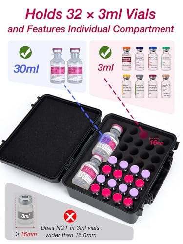 Peptide Case for Fridge, 32 Slots 3ml & 1 Slot 30ml Peptide Travel Case - color: 3ml-32 Slot-black
