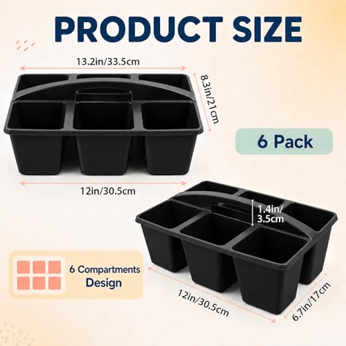 gisgfim 6 Pack Plastic Classroom Caddy with 6-Compartments Plastic Storage Caddies with Handle 6 Compartments Table Caddy Organizer Versatile Table Caddies for Classroom Office Storage, Black - color: Black