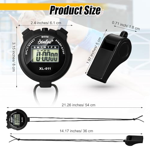 Simgoing 72 Pcs Digital Stopwatch Timer Plastic Whistle Bulk for Sports Coaches Referee Waterproof Watch Timer Whistle with Lanyard Multi Function Electronic Fitness Date Alarm (Black) - color: Black