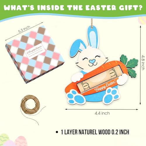 KATINAT Easter Bunny Cash Gift, Wooden Bunny Money Clip, Basket Stuffer for Teens, Kids, Boys & Girls, Bunny Carrot Cash Gift - color: Kat-k- 2 Bunny Carrot Blue