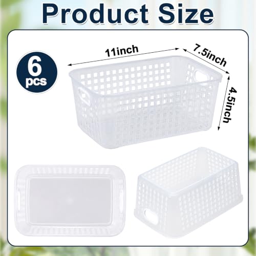 gisgfim 6 Pack Medium Plastic Book Baskets 11 x 7.5 x 4.5 Inches Storage Baskets for Books Papers Supplies s Pantry Shelf Desk Home and Office Use(Clear) - color: Clear