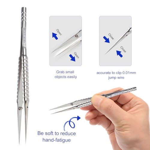 Precision Titanium Tweezers Silver with Fine Pointed Tips Non-magnetic Microscope Tweezers for Micro Soldering Work Watch Repair Electronics Maintenance Crafting