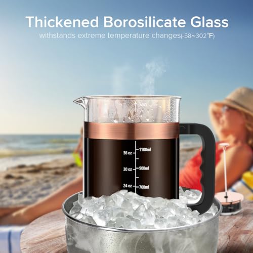 QUQIYSO French Press Coffee Maker 51oz, Large French Press, Thickened Glass - color: New Style Copper, size: 51oz