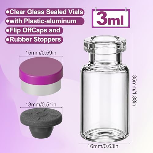 200 Pack 3ml Glass Vial Clear Empty Vials for Injection, Purple - color: Purple