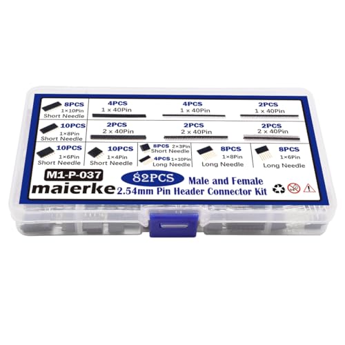 82PCS 2.54mm Pitch Male and Female Header Pins Connector Assortment Kit, Stackable Shield Header and Breakaway PCB Board Pin Headers for Arduino Prototype Shield - size: 14 sizes