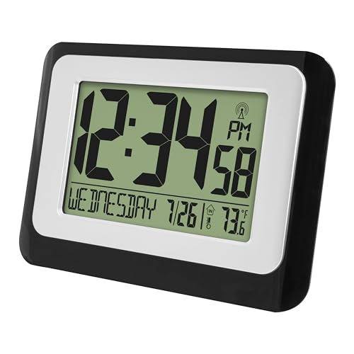 La Crosse Technology W88631 Digital Atomic Clock with Temperature - Black/Silver - color: Black, size: Large