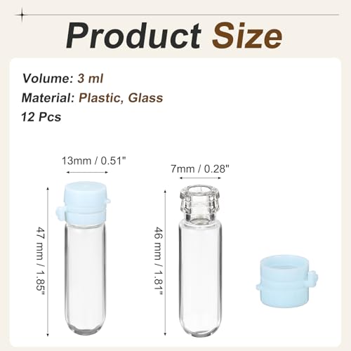 PATIKIL Clear Glass Vials w/Snap Top Cap 3ml Blue, 12Pcs - color: Blue, size: 3ml