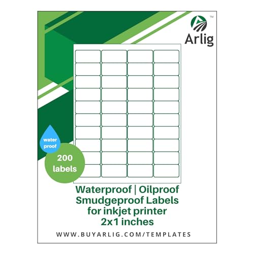 Arlig 2x1 Inch Waterproof Labels for Inkjet Printers Smudge-Proof, Oil-Proof Label for Bottles, Pantry, Lip Gloss, Jars, Food, and Essential Oils | 200 Labels (5 Letter Size Sheets, 40/Sheet) (Matte)