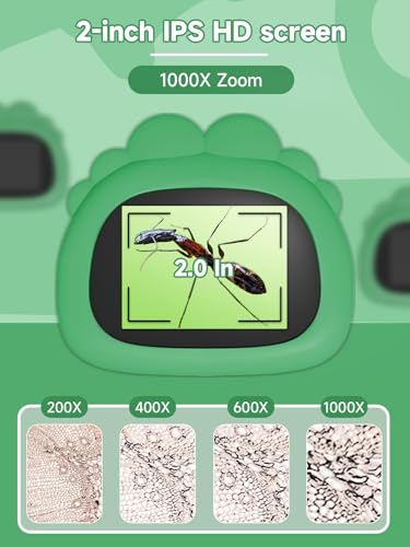Microscope for Kids 1000X Handheld Digital Miniscope Stem Toys Gifts - color: Green
