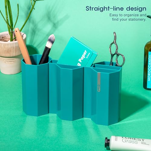 AonT Design Small Desk Organizer - Green Pen Tray & Holder (Multi-Compartment) (Made in Korea) – Modern Office Storage Supplies Organizer and Aesthetic Decor for Accessories - color: Green