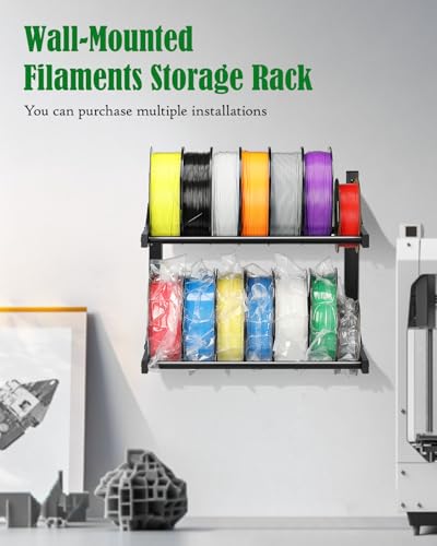 AHOWPD Wall Mount Filament Storage Rack- Wall Mount 3D Printer Filament Storage Rack 2 Tier Filament Spool Holders Racks, Heavy Duty Metal Shelf for PLA/ABS/TPU, Filaments Organzied (Black) - color: Black
