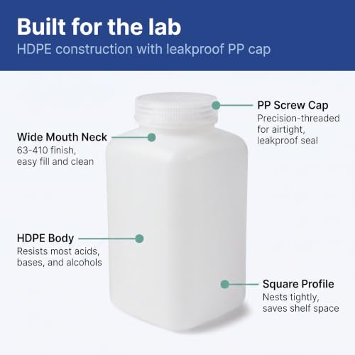 United Scientific™ HDPE Reagent Bottles with Caps, 1000ml, Pack of 6 - size: 1000 mL (32oz)