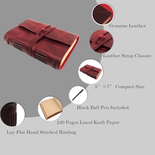CooLeathor Red Notebook Journal - Genuine Leather Journals for Writing Small Size Diary 5.5x7.5 Inch, Notepad For Women and Man, Gifts,Work,Travel Wine Red - color: Wine Red, size: 5"x7"