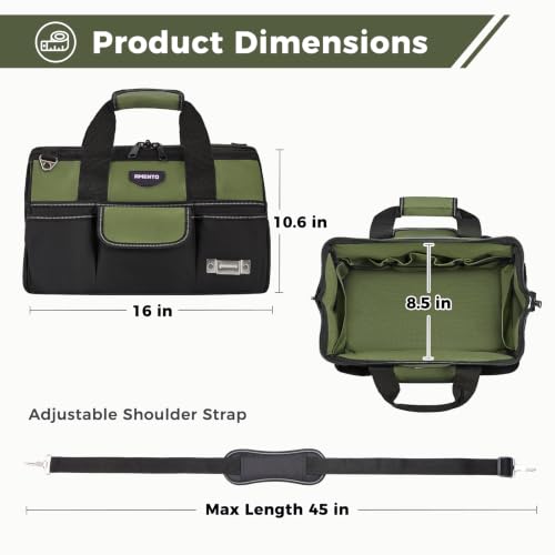 16-Inch Heavy Duty Tool Bag, 22 Pockets Empty Tool Box Organizer Storage, Soft Large Tote Toolbox Organization Portable Handle Carry Drill Toolbag for Handyman Home DIYer, Dad Men Gifts, Green - color: Green, size: 16 Inch
