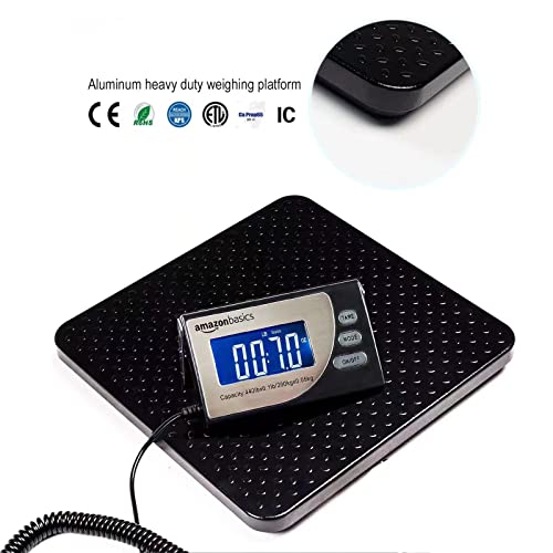 Amazon Basics Digital Postal Scale with Tare Function, Heavy Duty, Aluminium Platform, 440 lb Capacity, Digital Shipping, Portable, Black, 440 lb (Pack of 5) - size: 440 lb (Pack of 5)