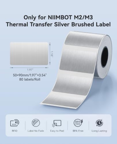 NIIMBOT M2/M3 Thermal Transfer Labels 1.97" x 1.18" (50x30mm) Silver Brush - size: 50*30MM Silver Brush