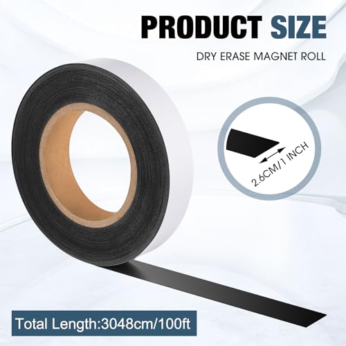 1" x100ft Dry Erase Magnetic Tape Roll, Flexible Magnetic Label Strip - size: 1" X 100ft