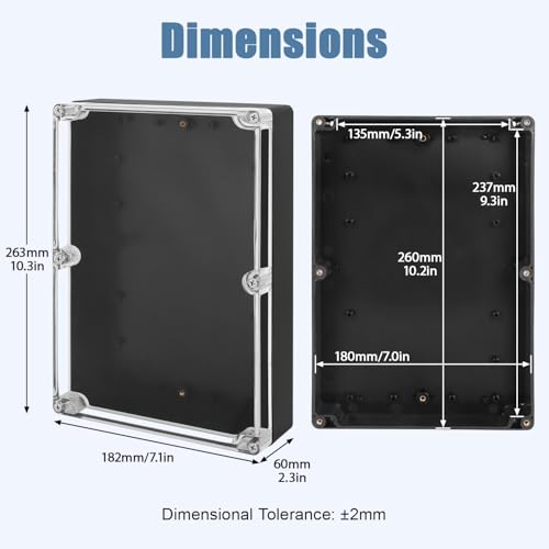LeMotech Electrical Box Clear Cover Project Box IP65 Waterproof Junction Box ABS Plastic Case Universal Enclosure for Electronics, Black 10.3"x 7.1"x 2.3"(263x182x60mm)(Pack of 1) - color: 1 pack, size: 10.3"x 7.1"x 2.3"