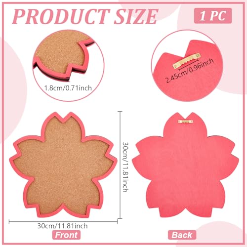 BENECREAT Sakura Pin Cork Board, 11.8x11.8Inch Wall Mounted Corkboard with Pink Frame Bulletin Display Board for Brooch Pin Storage Display, Office Home and School Decor - size: 12.6" x 12.6"
