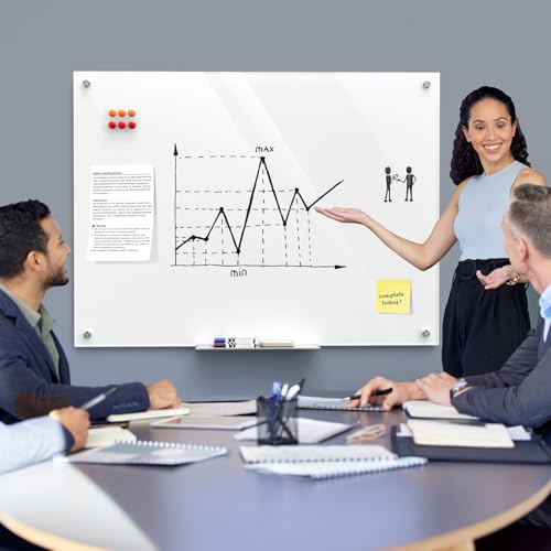 MaxGear 48" x 36" Glass Whiteboard Wall Mounted for Office Home Classroom - color: Brilliance White, size: 48"W x 36"H