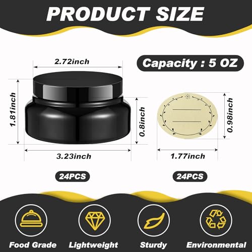 24 Pack Plastic Cosmetic Jars with Lids Label, 5 oz, Black - color: Black, size: 5 oz