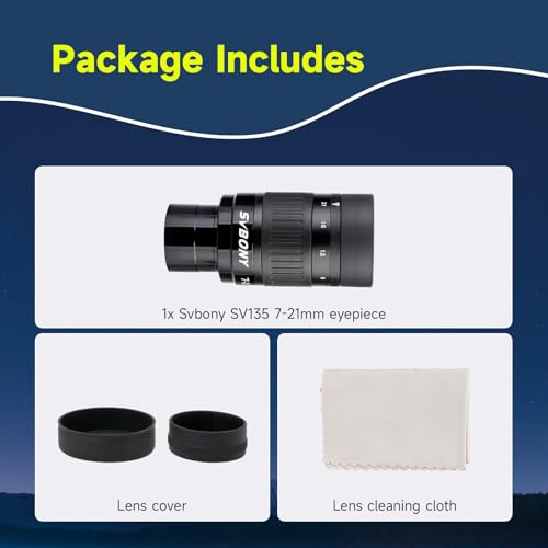 SVBONY SV135 Zoom Eyepiece, Zoom 7 to 21mm 1.25 Inch Telescope Eyepiece, Telescope Accessories for Astronomic Visual Observation (40-57°) - size: 40-57°