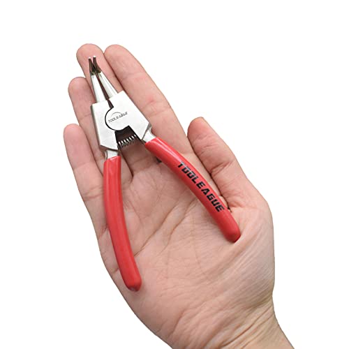 TOOLEAGUE 5" Small Snap Ring Pliers Set, Mini Circlip Pliers Kit, 4 Pcs - size: 5 inches (Bent/Straight, Internal/External, 4Pcs)