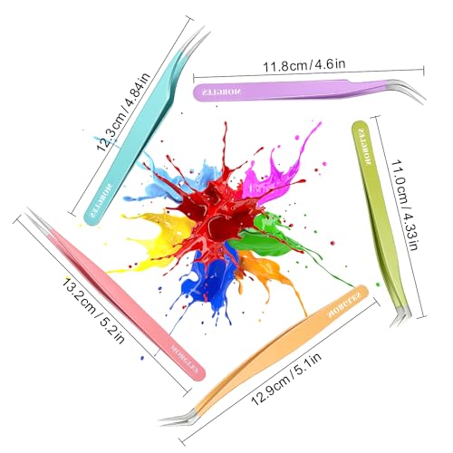 MORGLES High Precision Lash Tweezers Set, 5 in 1 Eyelash Extension Tweezers - color: Pink