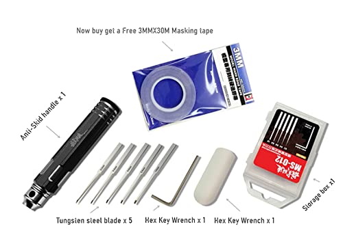ANSAI Model Scriber Laser Mark Blades 0.2/0.4/0.6/0.8/1.0 mm with Rubber Cap + Carving Masking Tape 3mmx30m,Scribing line, For Engraved,Panel line