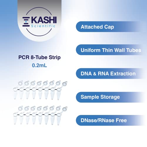 Kashi Scientific PCR 8-Tube Strip, Clear Polypropylene with Flat Caps - 125 Strips/Box (.2mL, Attached Cap) - size: .2mL, style: Attached Flat Cap