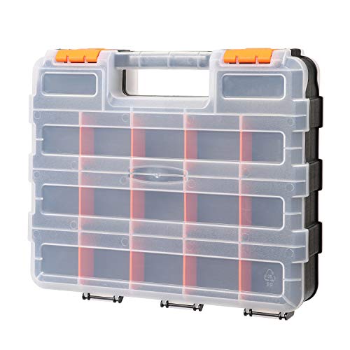 Mayouko Double Side Tools Organizer, Customizable Removable Plastic Dividers, Hardware Box Storage, Excellent for Screws,Nuts,Small Parts, 34-Compartment, Black/Orange,12.6"L x 10.6"W x 3.2"H - color: Orange, size: 34 Compartments