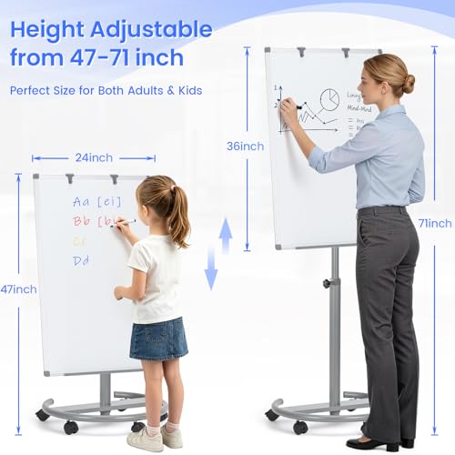 MAKELLO Rolling Whiteboard 36x24 in, Flip Chart Stand, Whiteboard on Wheels - color: D, size: 24"W x 36"H