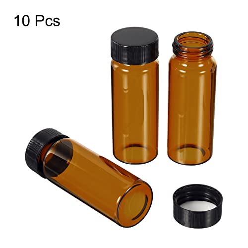 PATIKIL 30mL Reagent Media Bottle, 10 Pack Round Glass Storage Bottles Plastic Screw Cap for Lab Home, Brown - size: 30mL