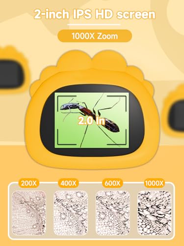 Microscope for Kids 1000X Handheld Digital Miniscope Stem Toys Gifts - color: Yellow