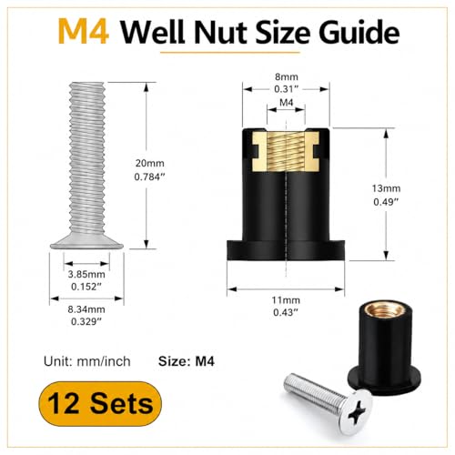 12PCS M4 Neoprene Well Nuts Kit with Stainless Steel Screws - size: M4×12Pcs