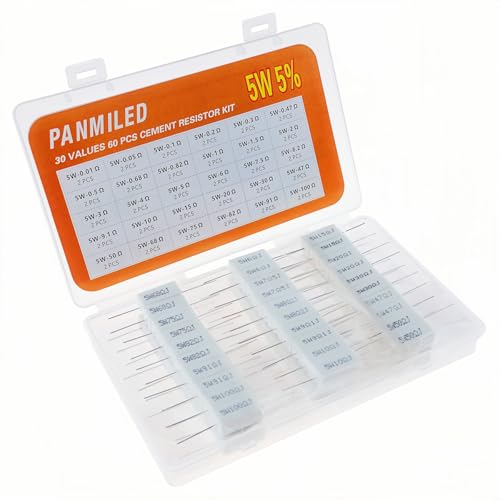 30 Values 60 Pieces Cement Resistor KIT 5W (0.01 Ohm - 100 Ohm) - style: 0.01 ohm-100 ohm 60PCS