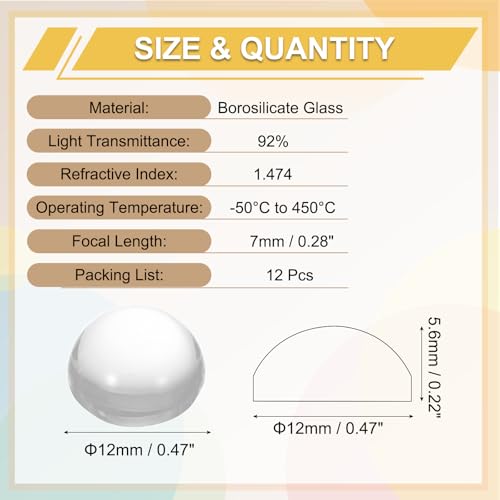 PATIKIL 12 Pack Convex Lens,12mm OD 7mm Focal Length Optical Lenses - size: 12mm OD x 5.6mm H x 7mm Focal L