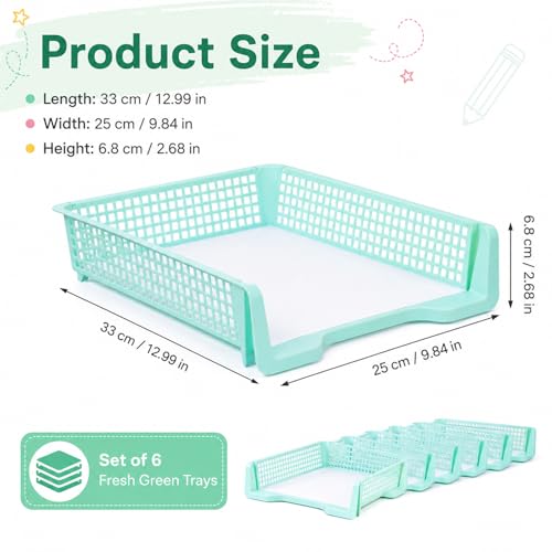 Set of 6 Teal Turn in Trays for Teachers Stackable Classroom Paper Letter Trays Plastic Classroom Desk Letter Organizer Tray Storage Baskets for Library, Drawers, Office, Home - color: Teal