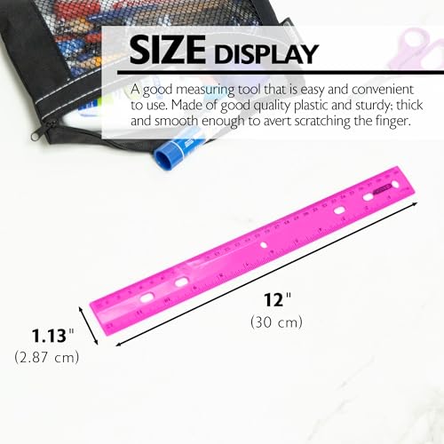 BAZIC Products 12 in Jeweltones Color Ruler, Inch & Metric, 4 Pack