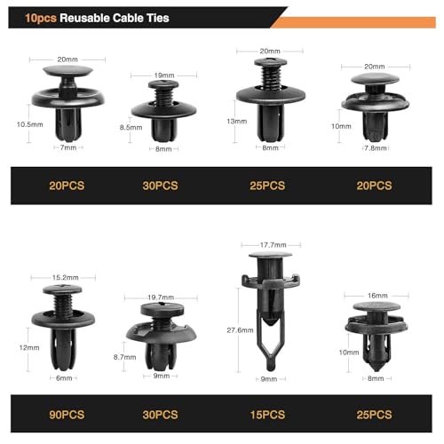 GOOACC 635Pcs Car Push Retainer Clips & Auto Fasteners Assortment -16 Most Popular Sizes Nylon Bumper Fender Rivets with 10 Cable Ties and Fasteners Remover for Toyota GM Ford Honda Acura Chrysler - color: 620Pcs Clips + Remover