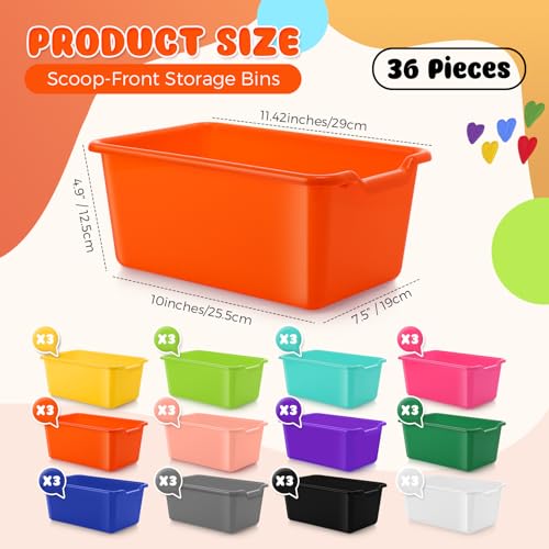 Dandat 36 Pcs Book Bins for Classroom Plastic Cubby Bins Bright Color - color: Bright Color