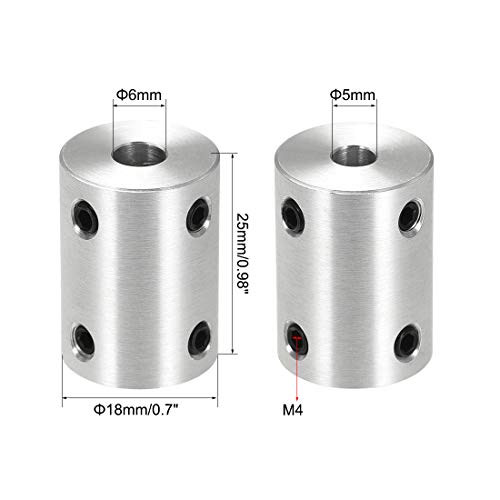 uxcell 5mm to 6mm Bore Rigid Coupling Set Screw L25XD18 Aluminum Alloy,Shaft Coupler Connector,Motor Accessories,4pcs - size: 5mm to 6mm